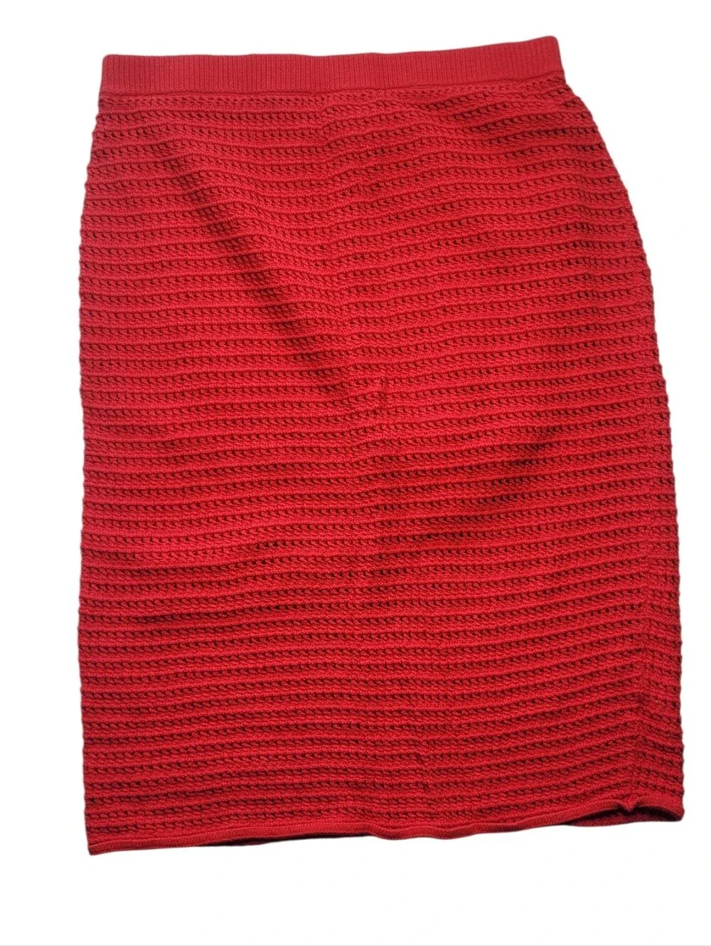 Boden Crochet Red Knit Pencil Midi Skirt Size XL